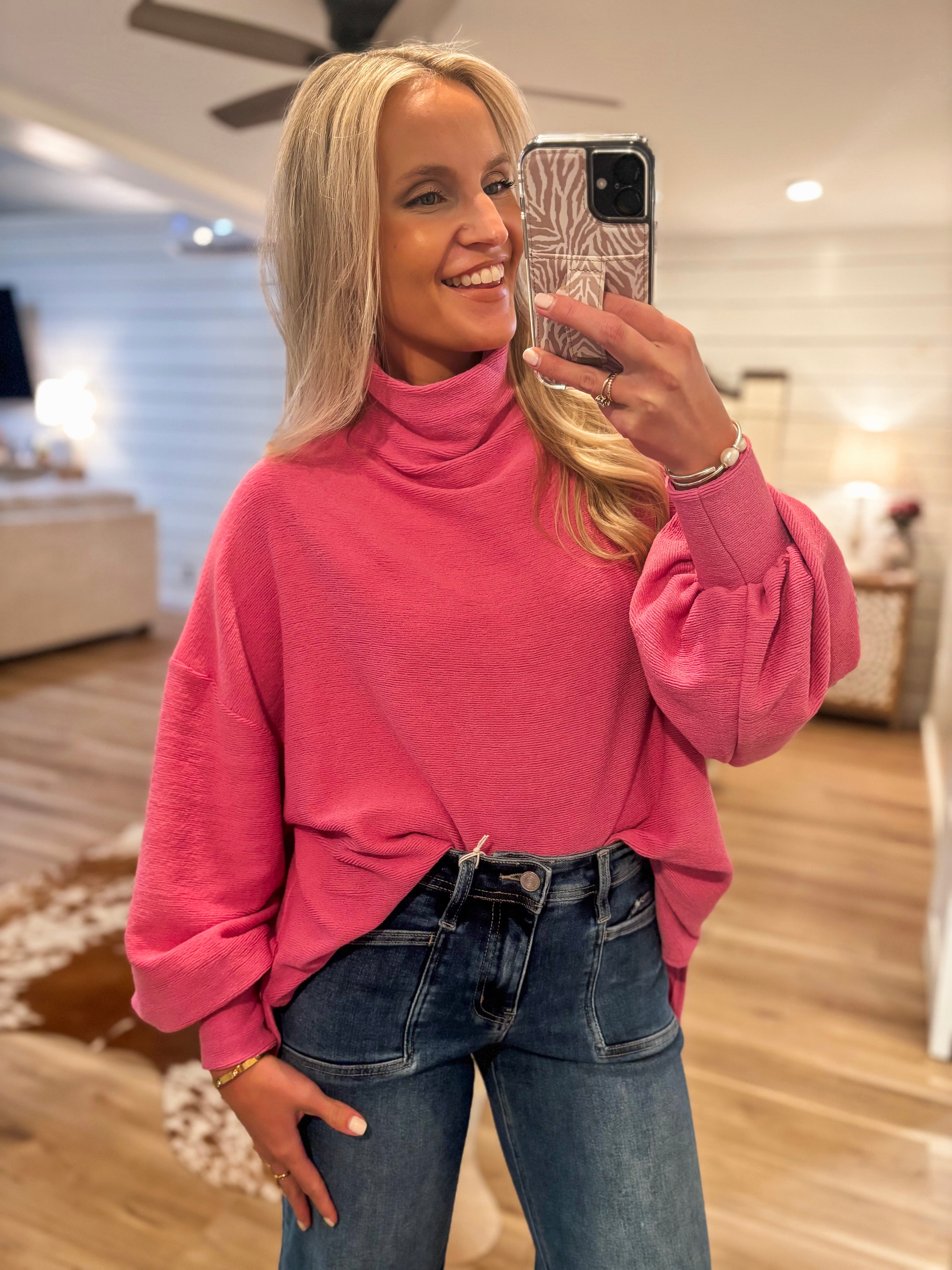 Going Again Pink Mock Neck Sweater
