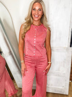 Load image into Gallery viewer, Feeling Free Red Gingham Tank &amp; Cropped Pant Set
