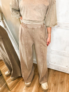 Drifting Through Washed Wide Leg Mocha Pants