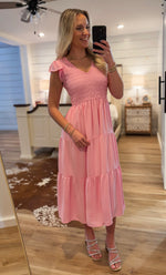 Load image into Gallery viewer, Precious Memory Pastel Pink Midi Dress
