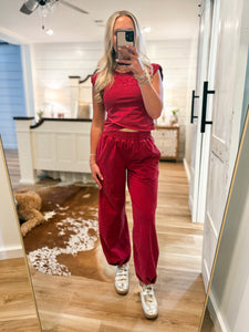 Crossing Boundaries Berry Red Washed Jogger Pant