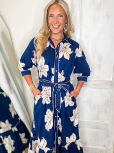 Closing In Navy Floral Midi Dress