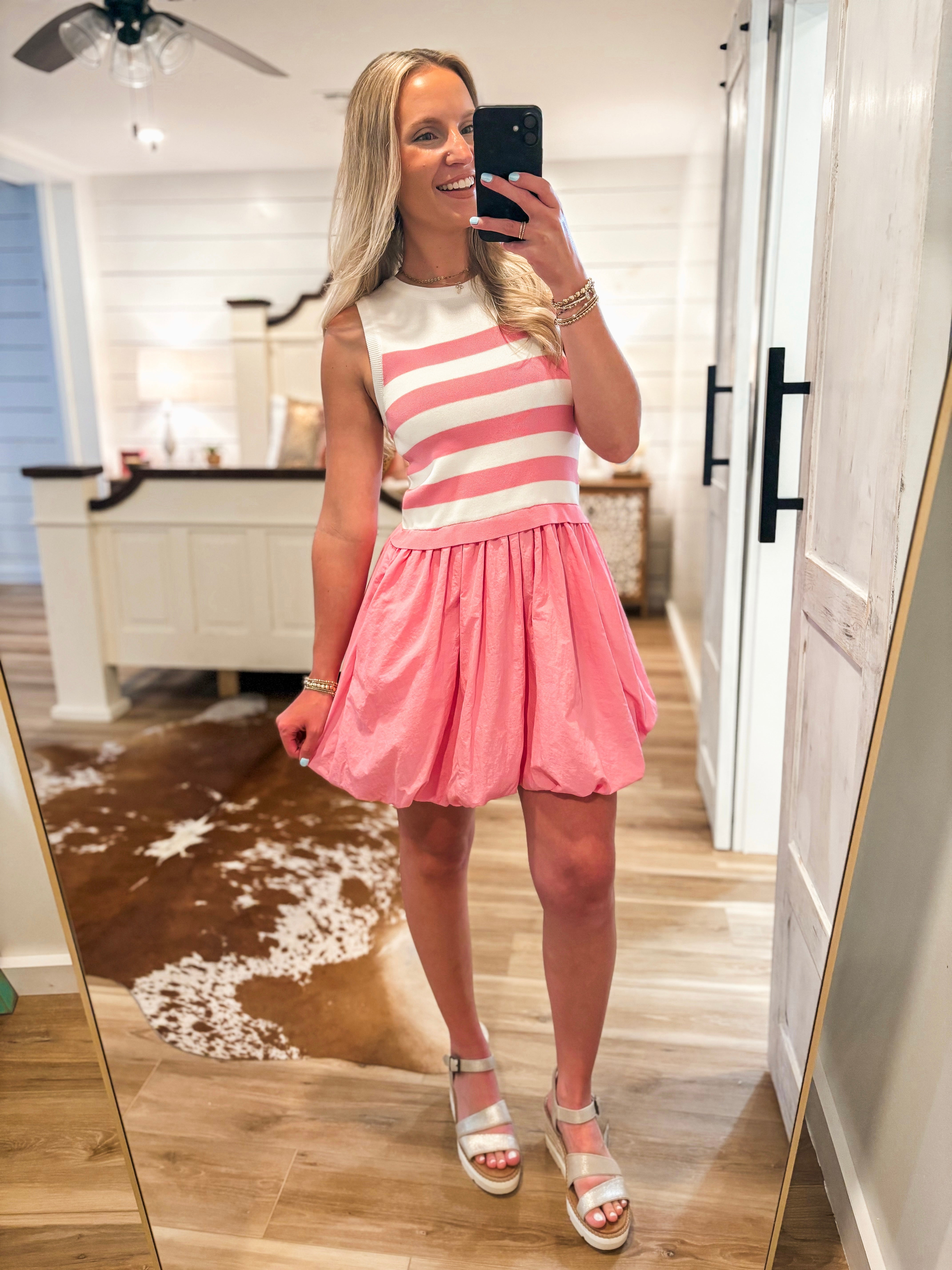Better Days Pink Striped Mini Bubble Dress