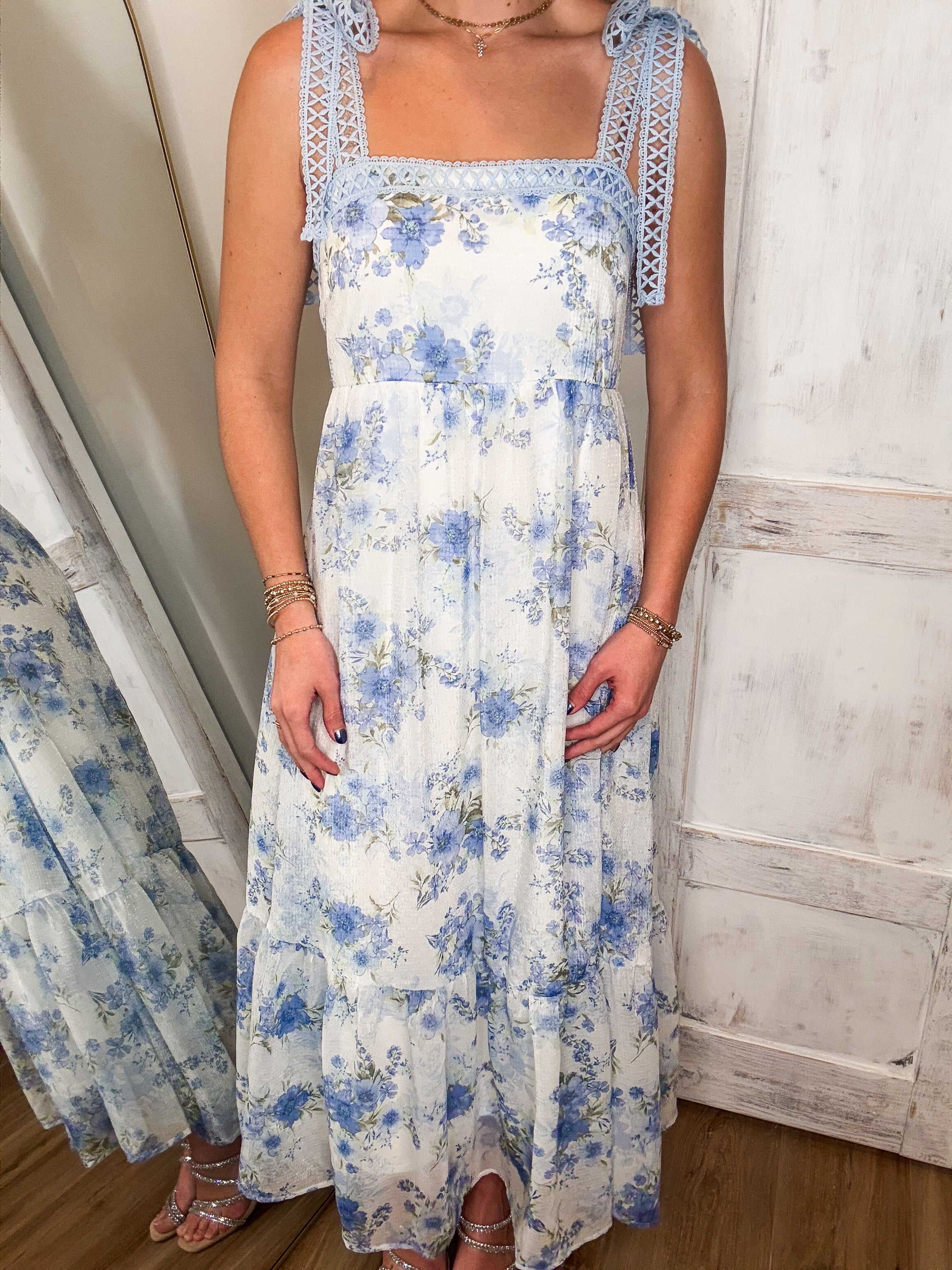 Adoring You Powder Blue & White Floral Maxi Dress