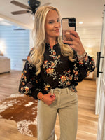 Load image into Gallery viewer, Today&#39;s Plan Black Floral L/S Blouse
