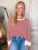 Load image into Gallery viewer, Hold Back Red &amp; Ivory Stripe Knit Pullover

