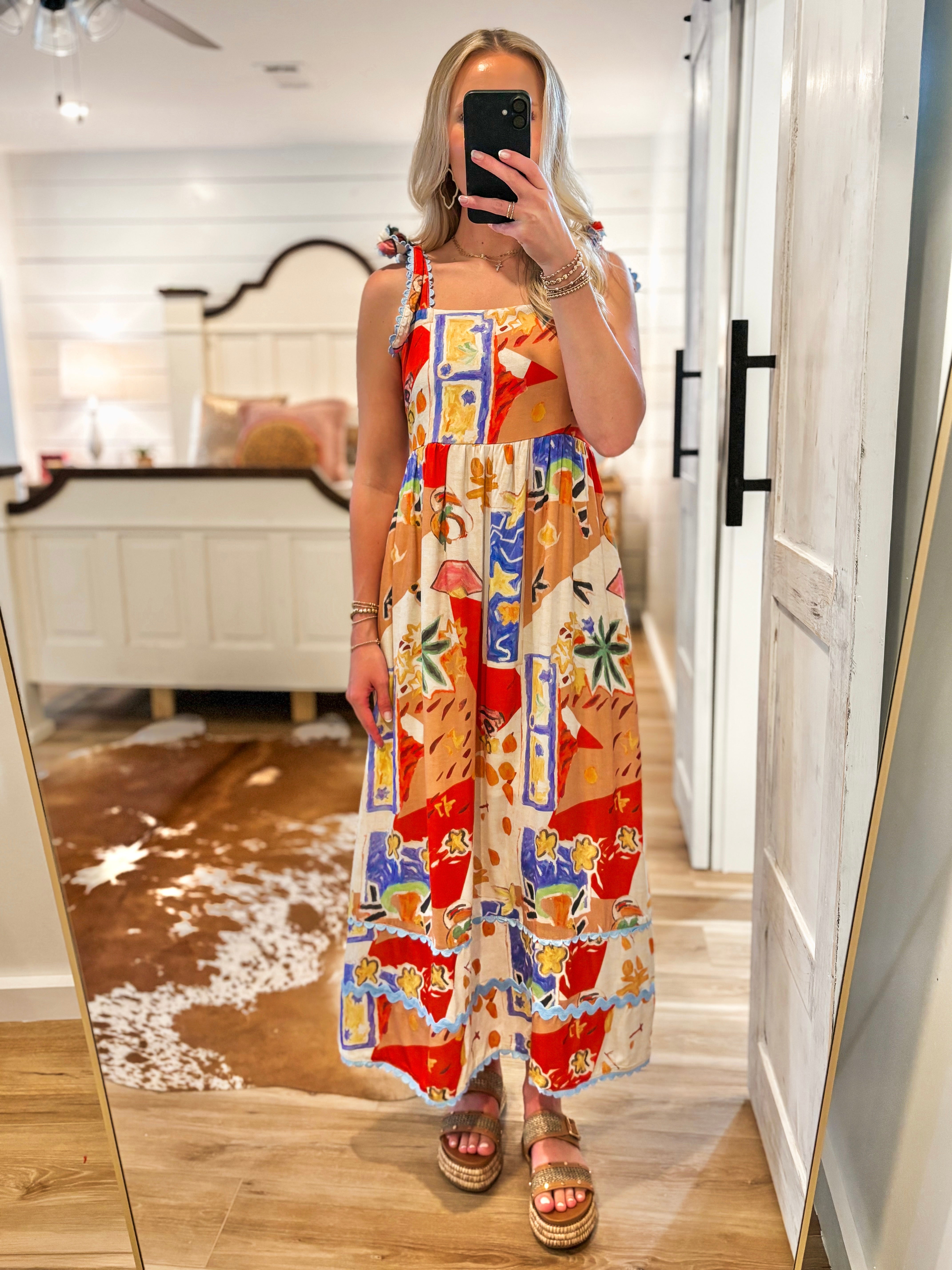 Tide's Turning Coral Printed Midi Dress