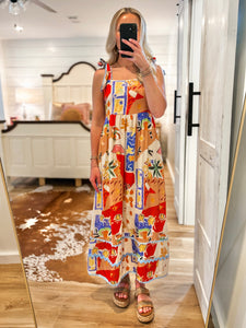 Tide's Turning Coral Printed Midi Dress