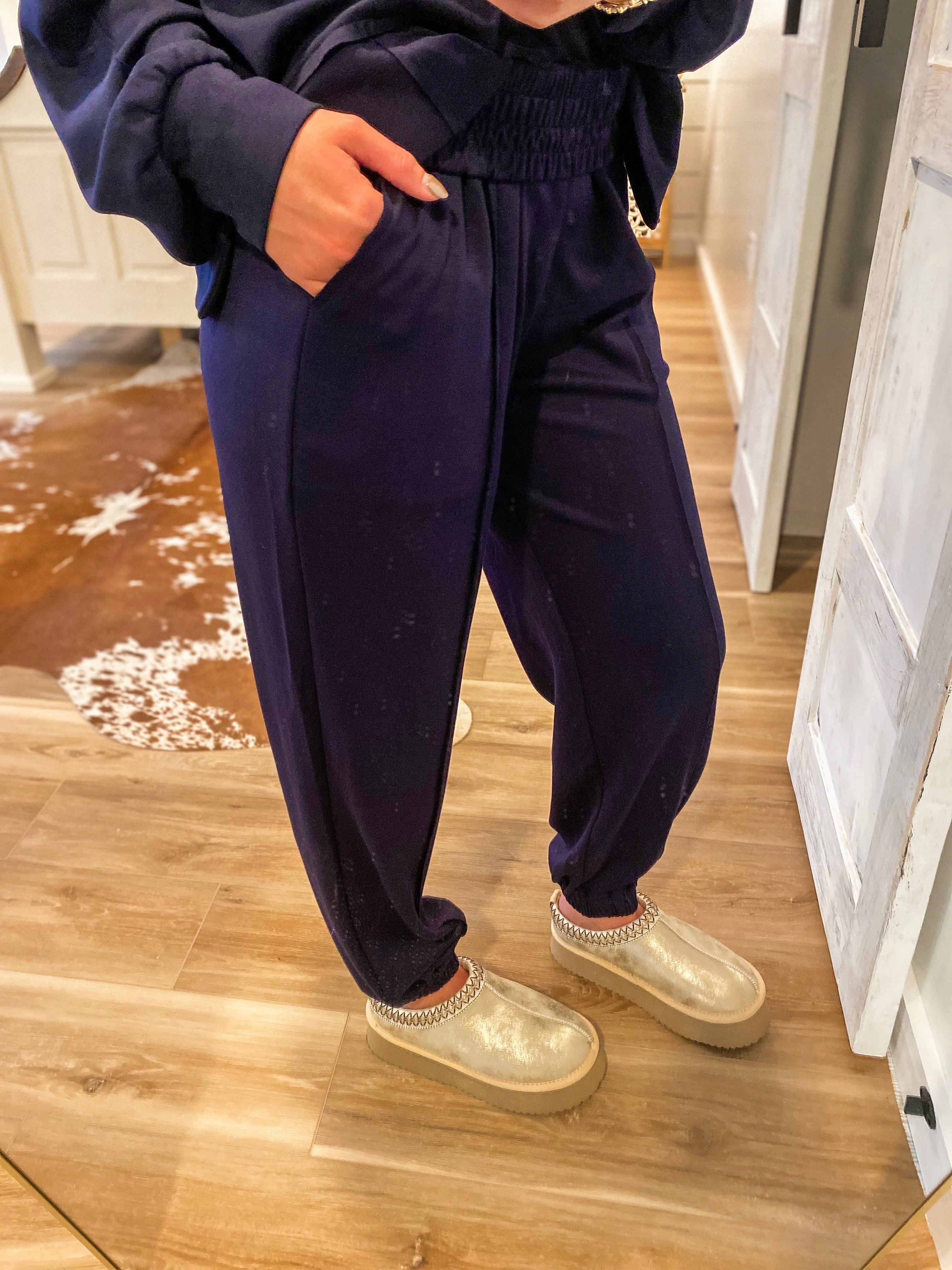 Settling Down Butter Luxe Navy Joggers