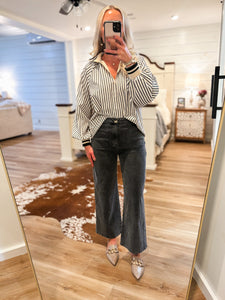 Time To See Black & Ivory Stripe Blouse