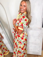 Load image into Gallery viewer, Walk In The Park Red/Yellow Floral Midi Dress
