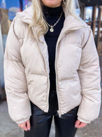 Load image into Gallery viewer, Eyes On You Taupe Cropped Puffer Jacket
