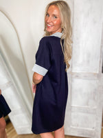 Load image into Gallery viewer, Be Back Navy S/S Luxe Knit Mini Dress
