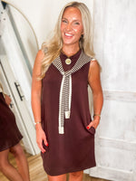 Load image into Gallery viewer, Take Me Out Brown Luxe Mini Dress

