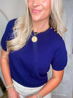 Load image into Gallery viewer, Hopeful Feeling Navy Knit S/S Blouse
