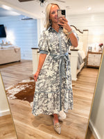 Load image into Gallery viewer, Carry You Slate Blue Floral Midi Dress
