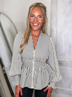 Load image into Gallery viewer, Hear Me Black Stripe Smocked Blouse
