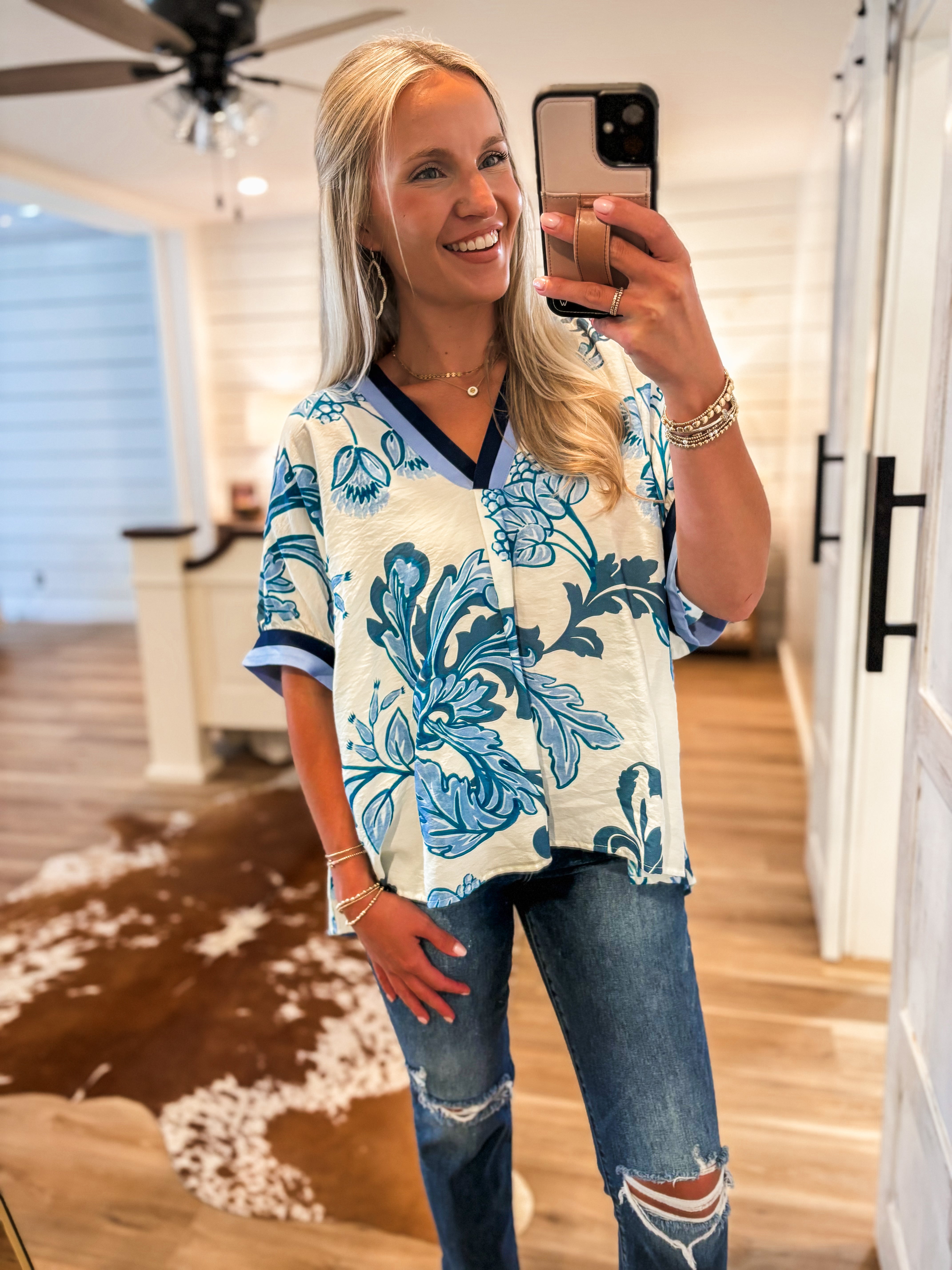 All Along Navy Paisley Blouse