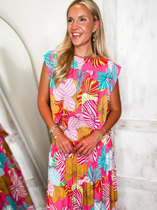 Dance With Me Pink Multi Floral ADRIENNE Top & Maxi Skirt Set