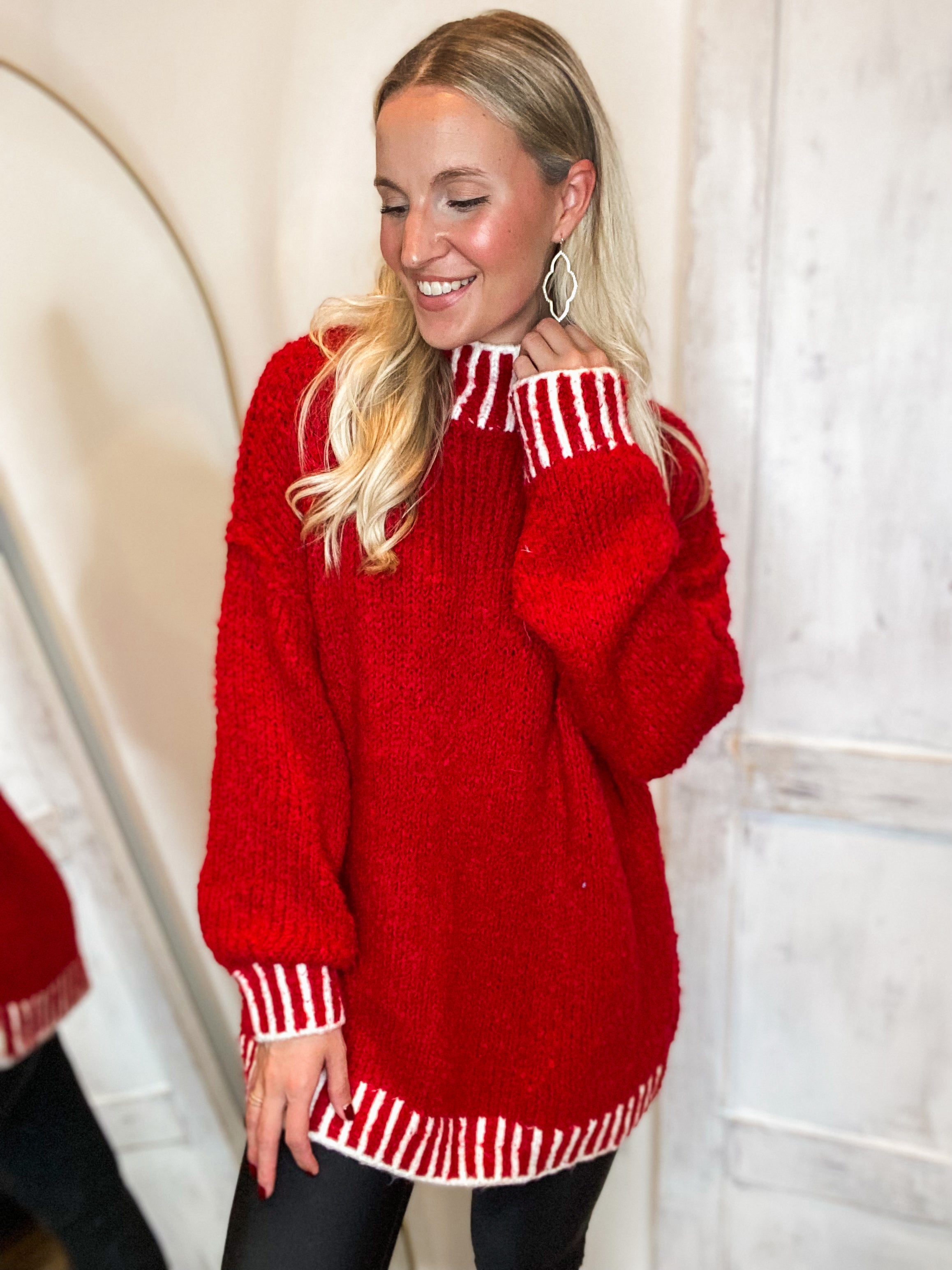 In The Spirit Red Contrast Oversized Sweater