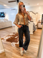 Load image into Gallery viewer, New Thoughts Metallic Leopard Contrast Blouse
