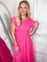 Load image into Gallery viewer, Passing Notes Fuchsia Midi Dress
