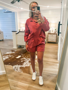 Up For It Brick Red Pullover & Shorts Set