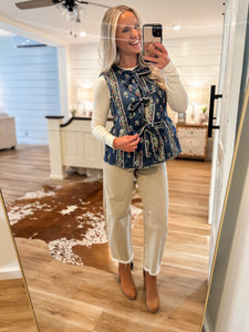 Out Here Navy Floral Puffer Vest
