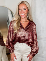 Load image into Gallery viewer, Ending This Burgundy Metallic Blouse
