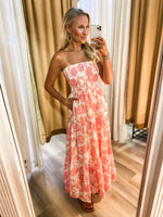 Load image into Gallery viewer, Summer Era Pink Floral Strapless Maxi Dress
