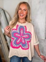 Load image into Gallery viewer, Good Mood Cream Flower Patch Tee
