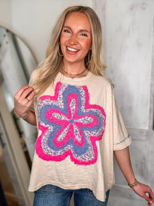 Good Mood Cream Flower Patch Tee