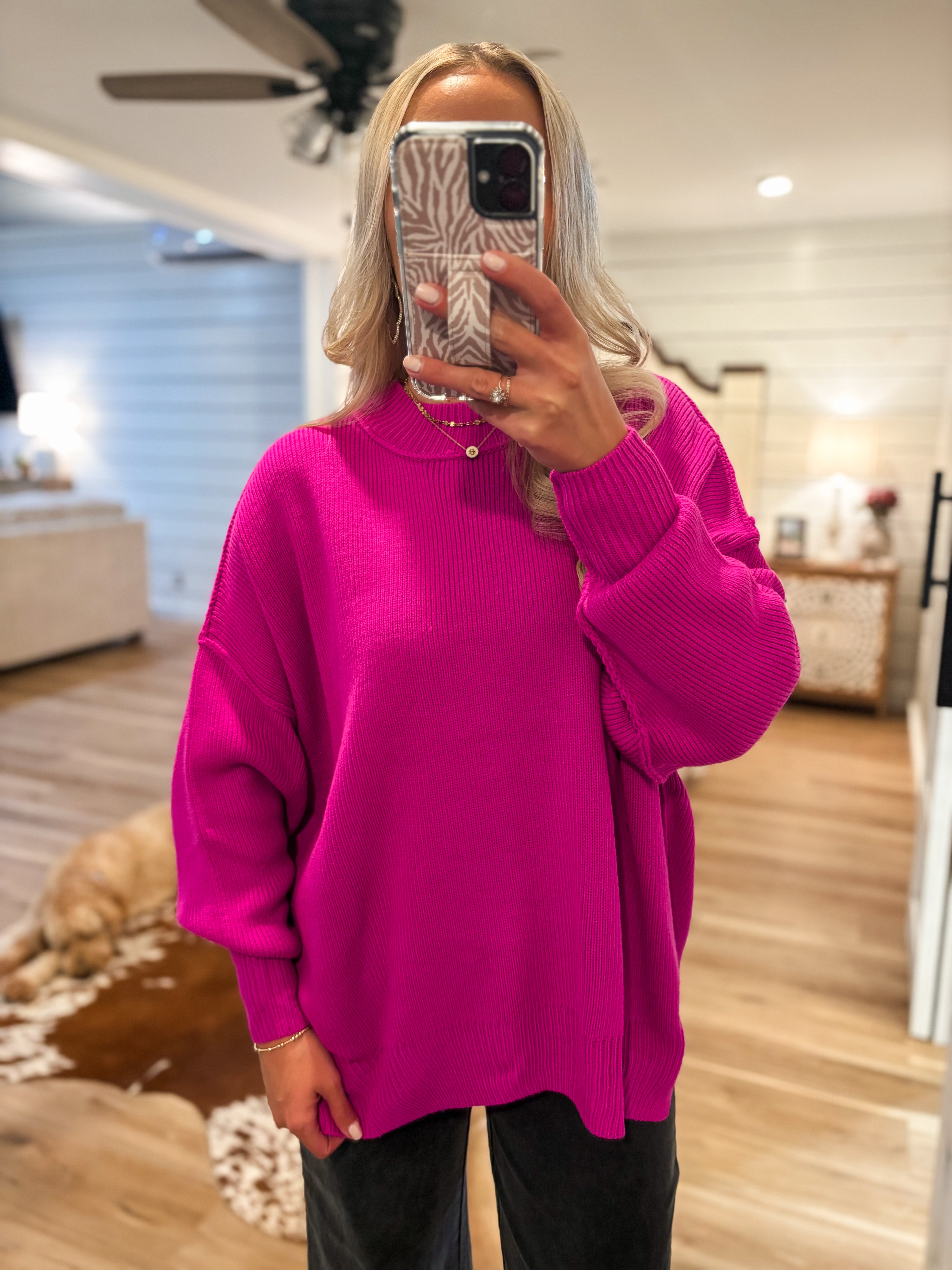 Far Out Magenta Oversized Knit Sweater