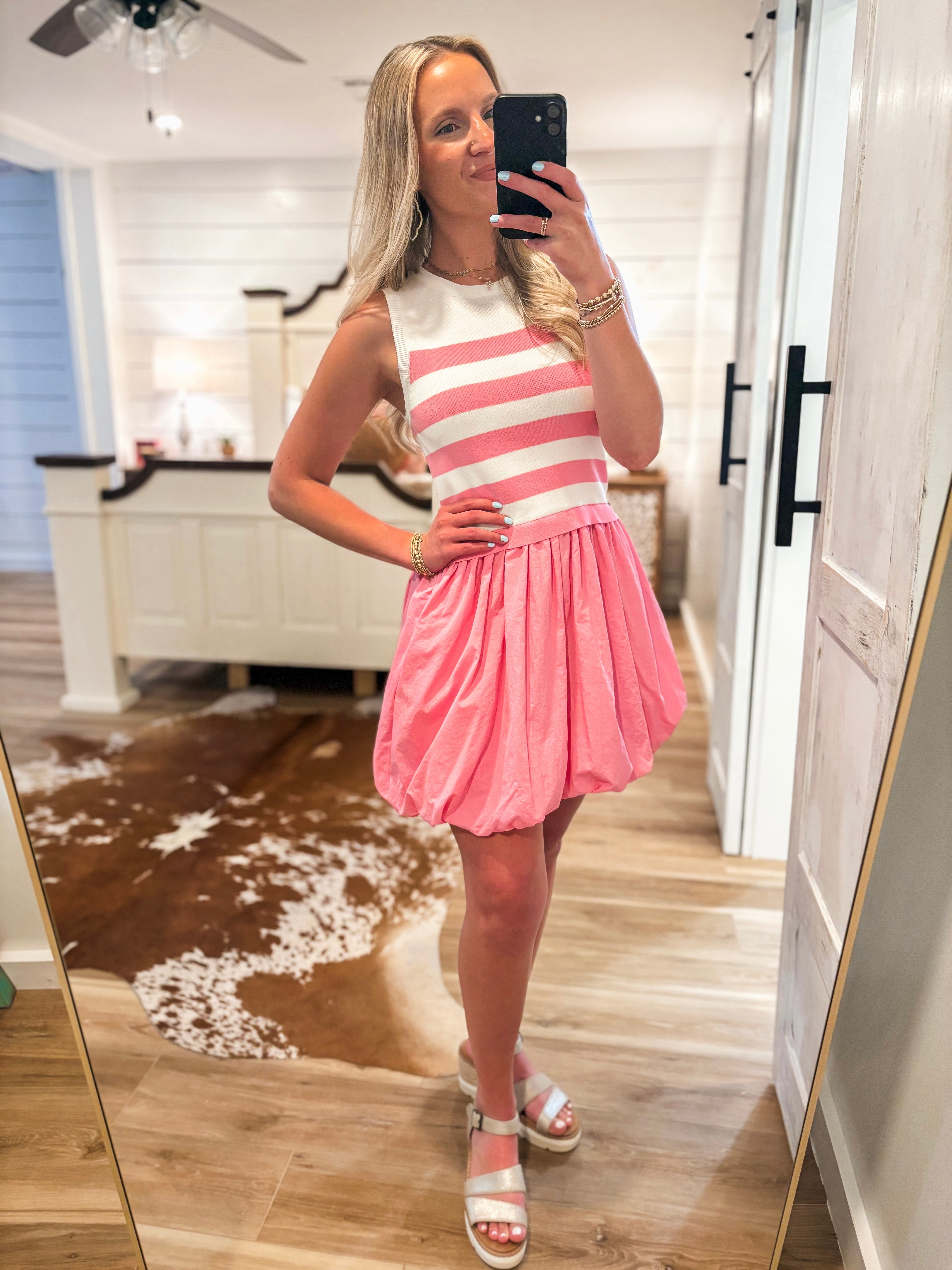 Better Days Pink Striped Mini Bubble Dress