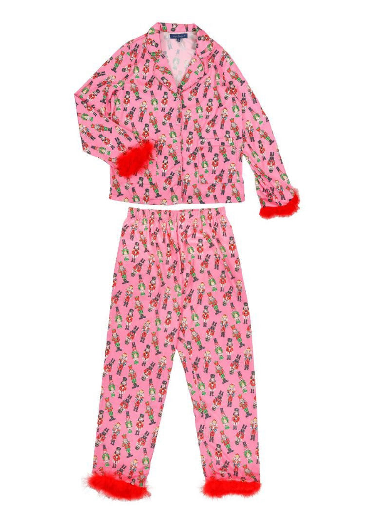 Nutcracker Feather Pink Simply Southern Pajama Set