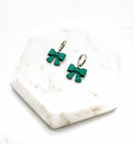 Load image into Gallery viewer, Green Quilted Bow Coquette Huggie Hoops Holiday Earrings
