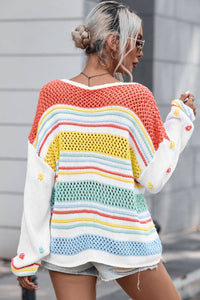 Hey There Multicolor Hollow Striped Knit Sweater