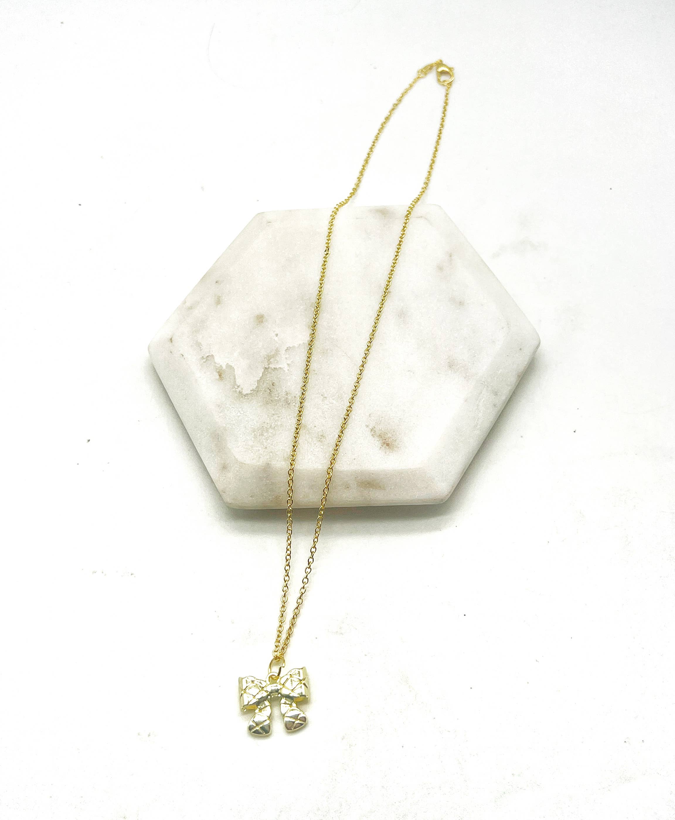 Gold Quilted Bow Necklace Holidays