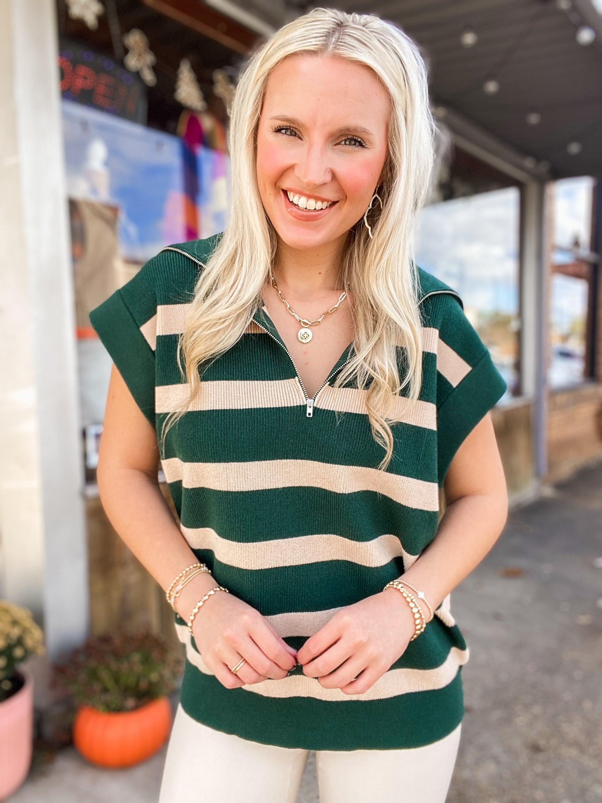 Cutting Corners Teal & Ivory Sleeveless Sweater