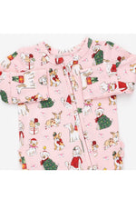 Load image into Gallery viewer, Christmas Dogs Pink Ruffle Back Zip Footie
