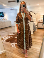 Load image into Gallery viewer, Promise Made Brown Polka Dot Midi Dress
