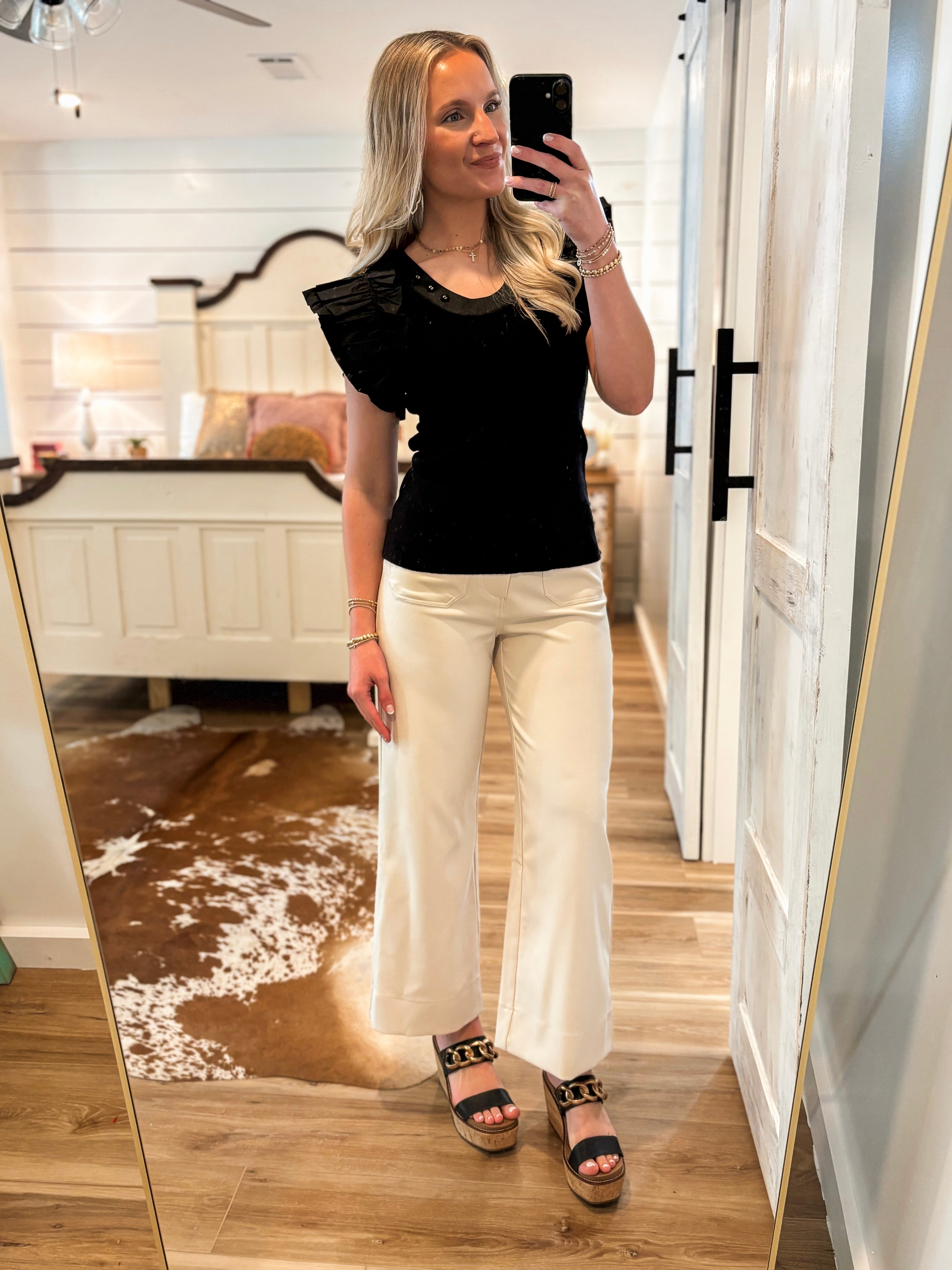 Next Move Black Flutter Sleeve Blouse