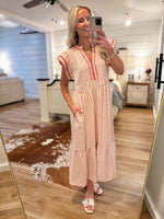 Load image into Gallery viewer, Worth Seeing Pink Stripe Midi Dress
