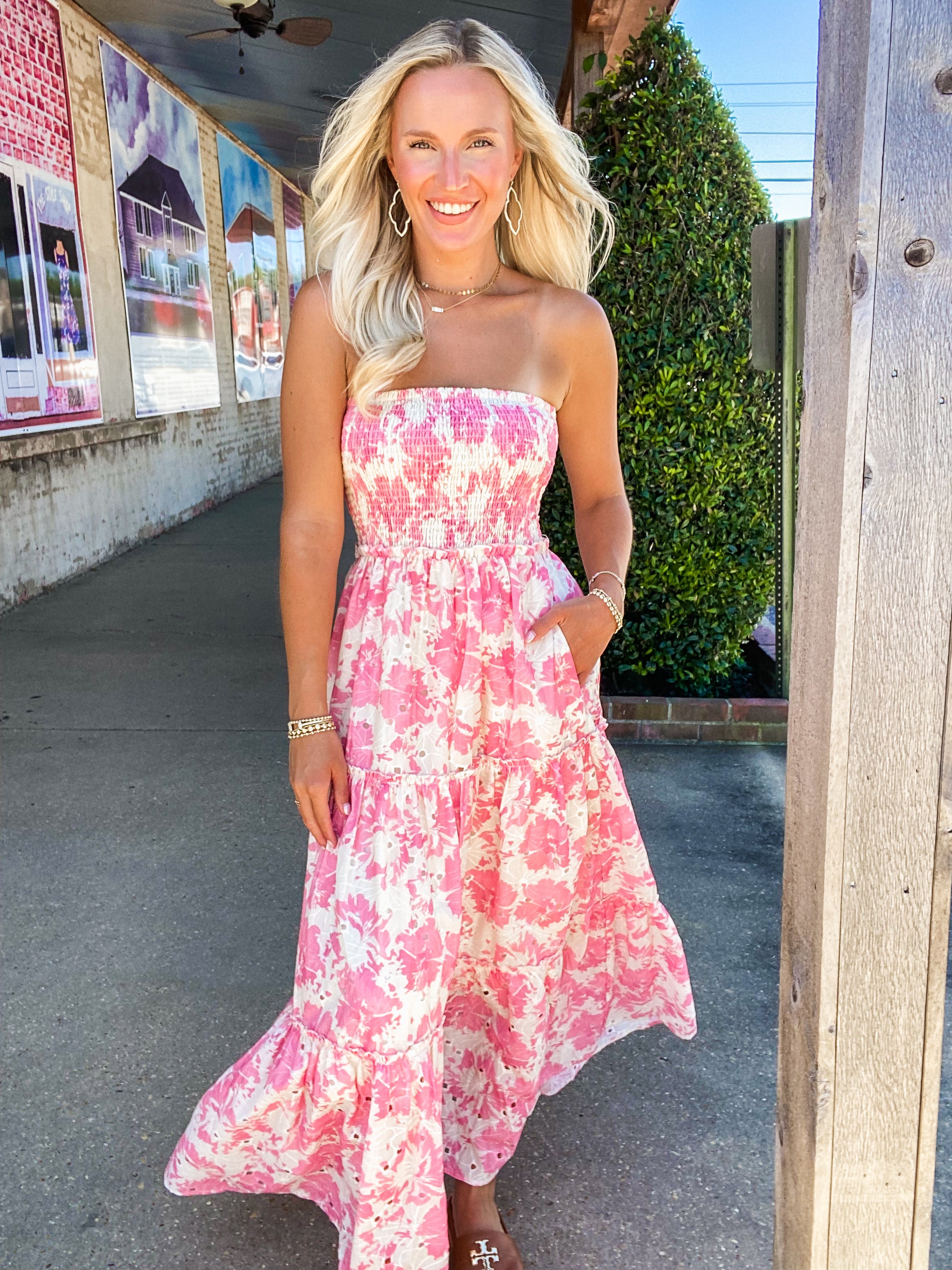 Summer Era Pink Floral Strapless Maxi Dress