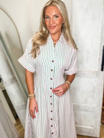 Load image into Gallery viewer, Right Here Pink/Green Stripe THML Midi Dress
