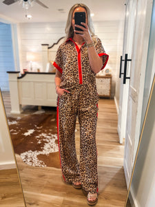 Walk Out Leopard Contrast Button Down S/S Blouse