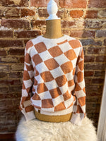 Load image into Gallery viewer, Checked Taupe &amp; Rust Simply Southern Sweater
