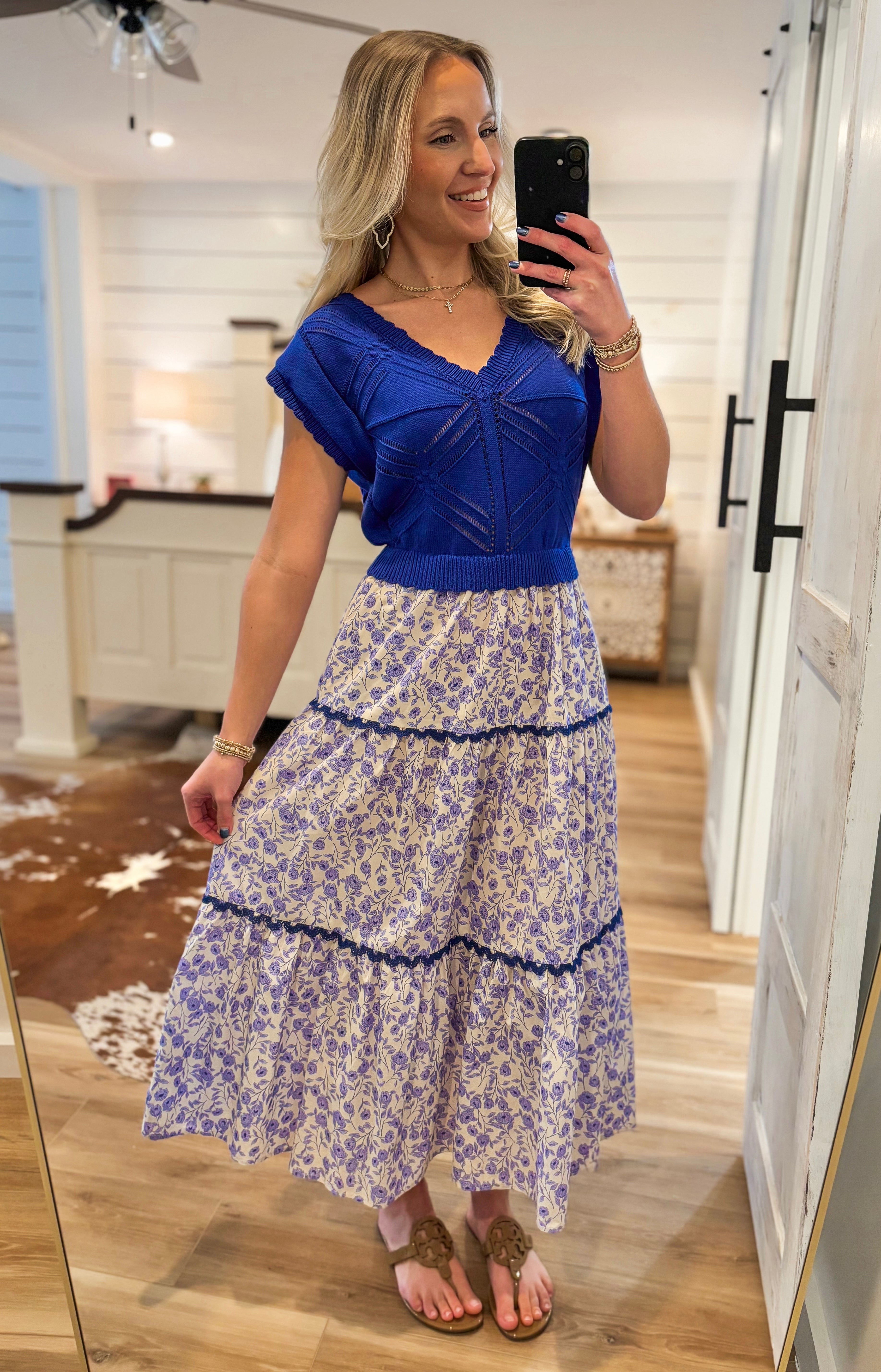 From The Pier Royal Blue Floral Midi Dress