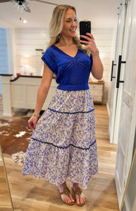 From The Pier Royal Blue Floral Midi Dress
