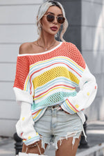 Load image into Gallery viewer, Hey There Multicolor Hollow Striped Knit Sweater
